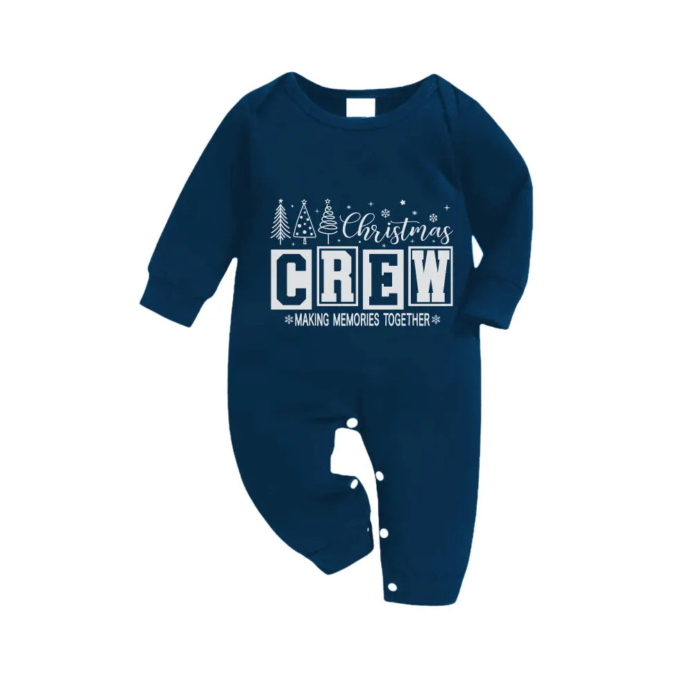 Christmas Family Matching Pajamas-Navy & Sky Blue Plaid Pjs Set with "Christmas Crew Making Memories Together" Print