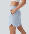 Mid Rise Side Pockets Curved Hem Yoga Bermuda Shorts