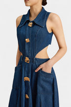 Alia Sleeveless Denim Dress with Cutout