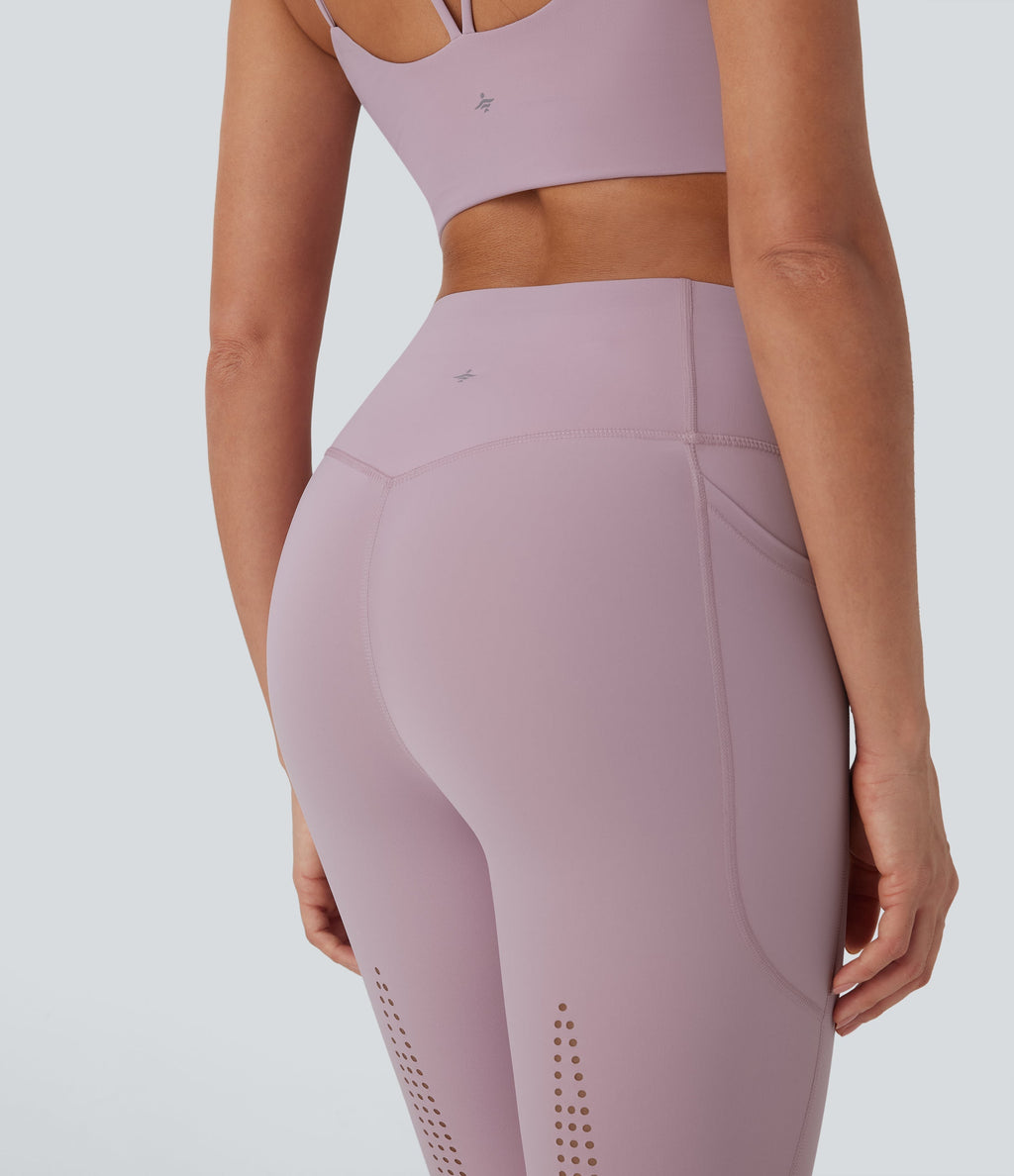 UltraSculptTM Cool Quick Dry SoCinched High Waisted Tummy Control Cut Out Yoga Leggings with Pockets-UPF50+