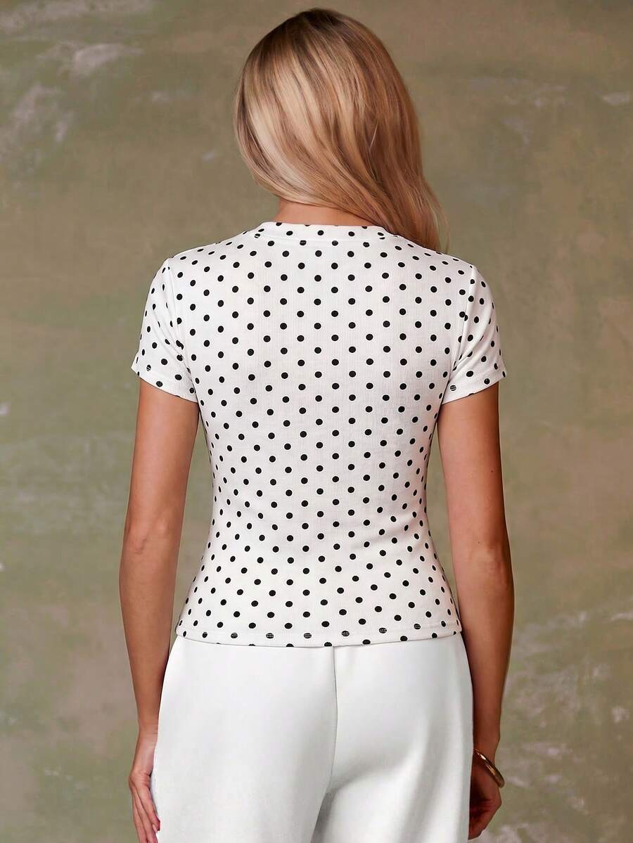 Women's Casual Red Single-Breasted Short Sleeve Fitted Top,Red Top,Christmas, Cute Vacation,Resort Wear,Summer Holiday,Spring,Spring Break,Beach