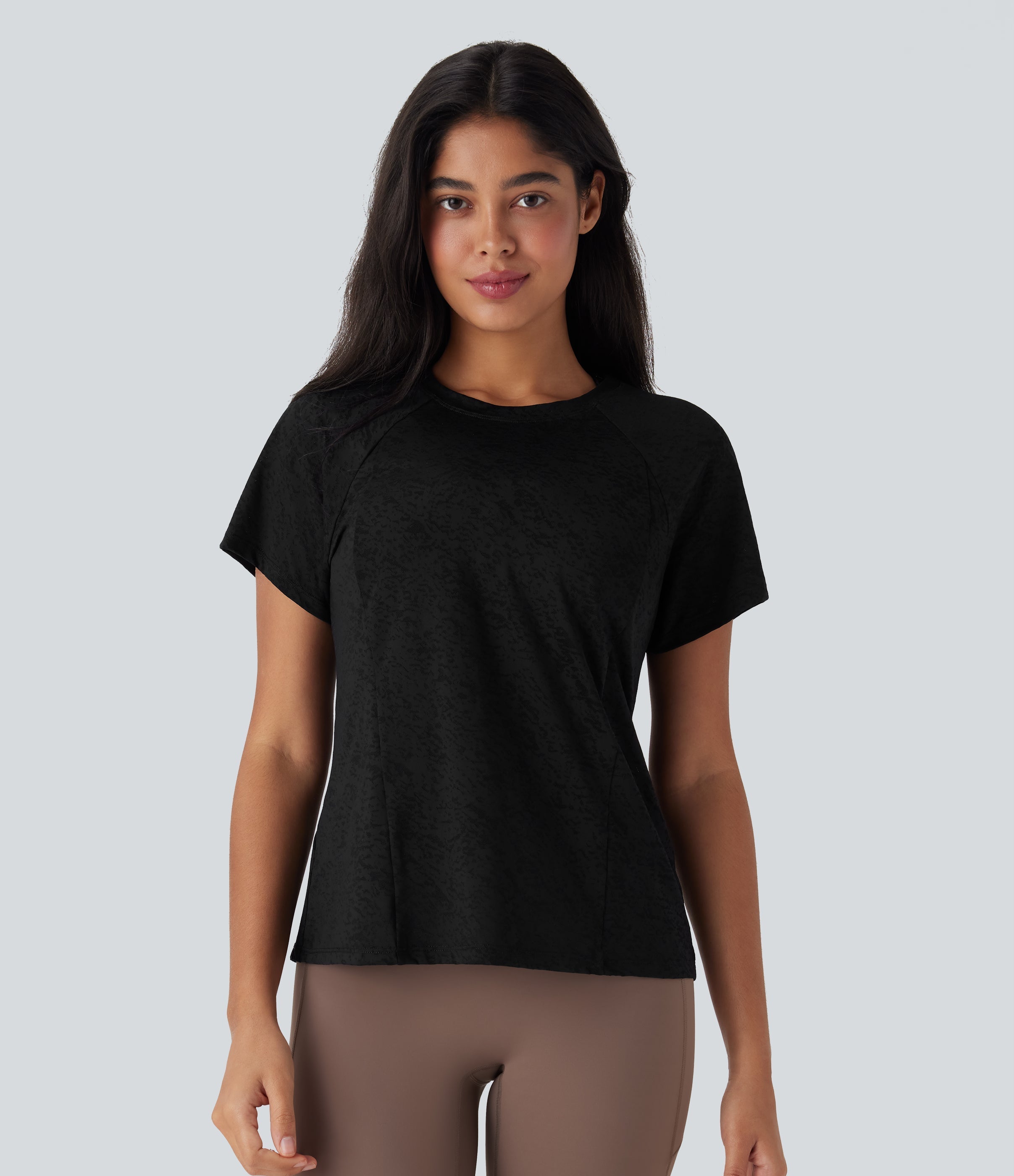 Jacquard Round Neck Raglan Sleeve Yoga Sports Top