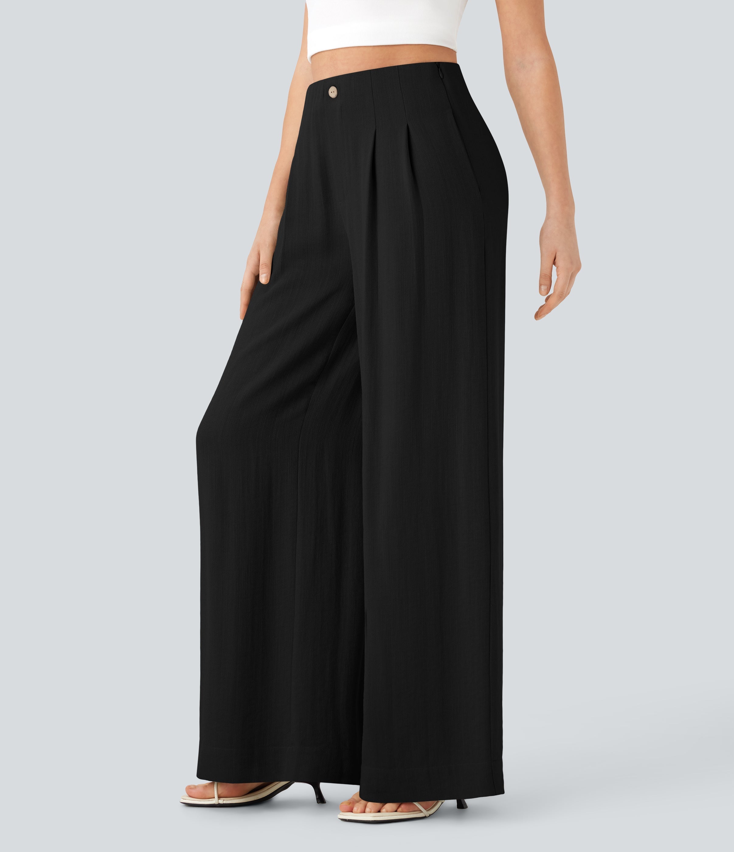 High Waisted Casual Linen-Feel Pants with Pockets