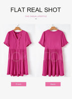 Womens Dresses 2025 Summer Spring V Neck Short Sleeve Casual A Line Flowy Swing Shift Dress Mini Dress