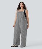 Plus Size Stripe Waffle Overalls with Pockets