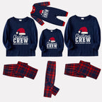 Christmas Family Matching Pajamas-Navy & Red Plaid Pjs Set with "Christmas Crew Making Memories Together" and Santa Hat Pattern Print