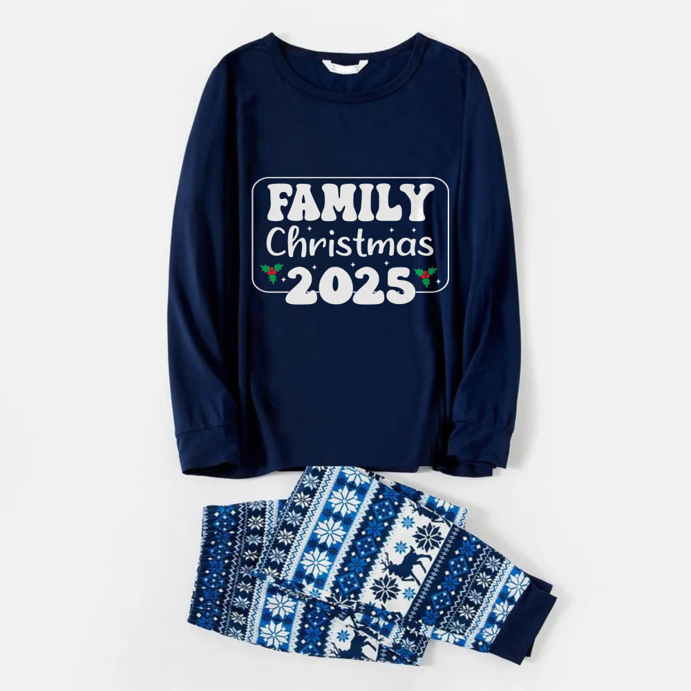 Joyful Blue Christmas Pajamas Set  With Family Matching Slogan Designs