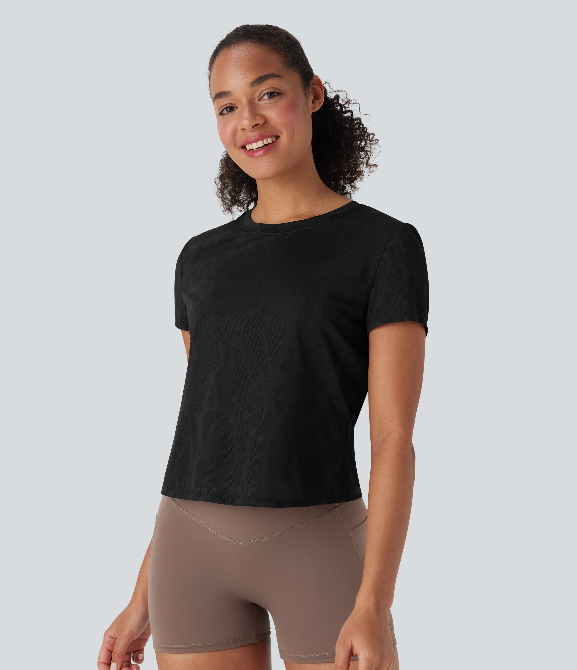 Seamless Flow Jacquard Crossover Hem Yoga Sports Top