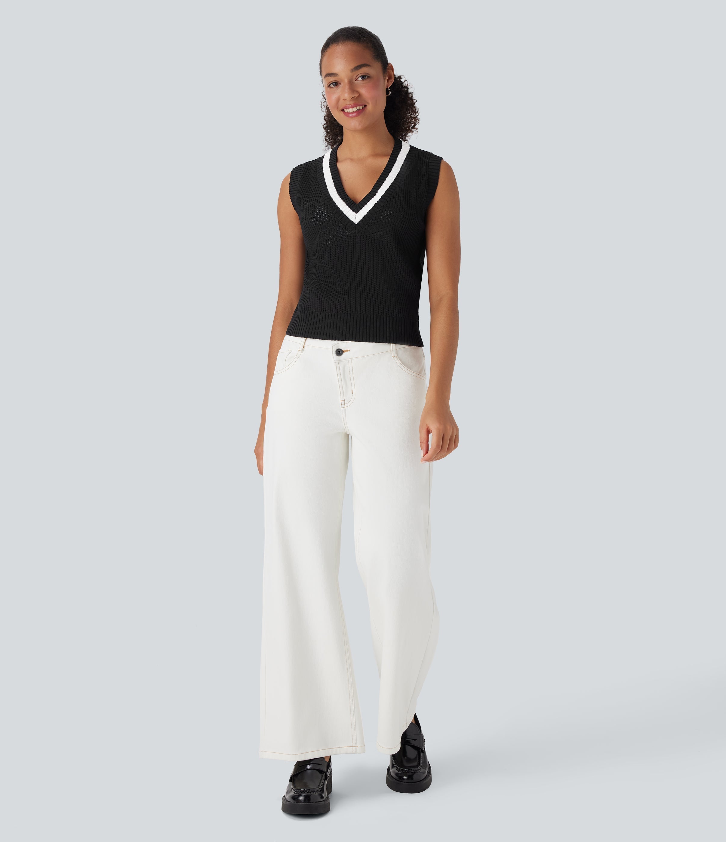 V Neck Color Block Casual Sweater Vest