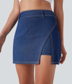 FlexTM High Waisted 2-in-1 Cool Touch Washed Denim Mini Tennis Skirt with Pocket