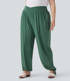 Plus Size Crossover High Waisted Drawstring Casual Joggers with Pockets