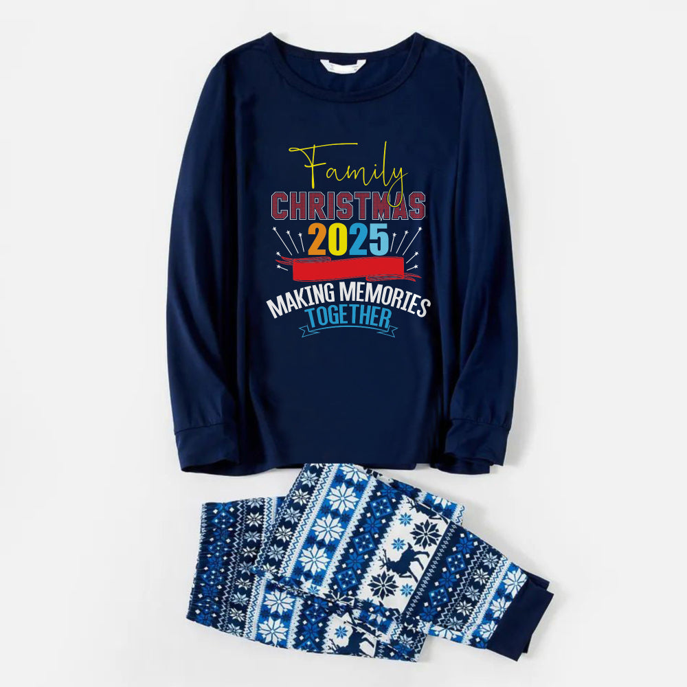 Joyful Blue Christmas Pajamas Set  With Christmas Text Pattern Edition