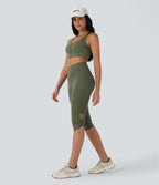 High-Waisted Cut-Out Quick-Dry Yoga Pedal Pusher Leggings with Pocket