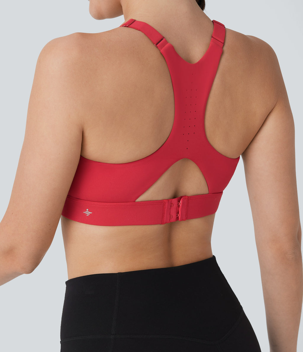 SpeedWaveTM Medium Support Molded Cups Perforated Adjustable Hook Quick Dry Training Sports Bra-D/DD/DDD/F Cups