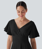 V Neck Short Sleeve Maxi Dress