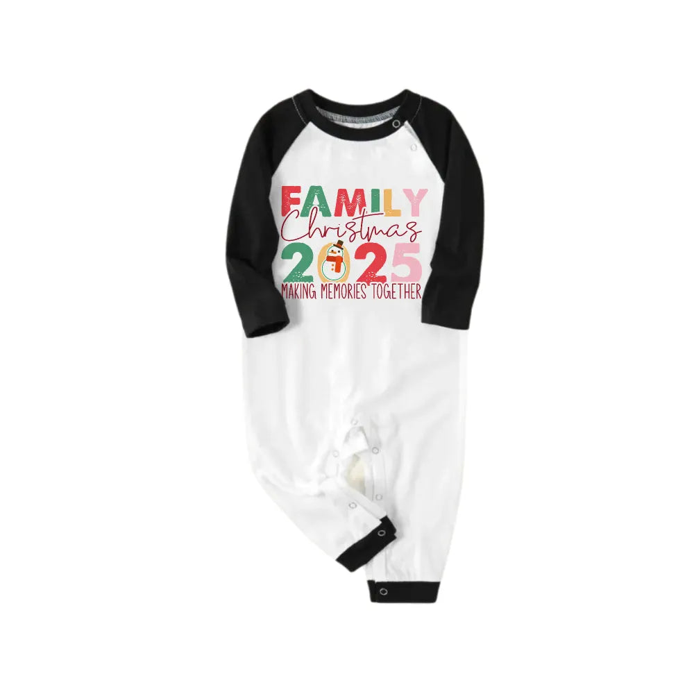 Black Raglan Top Green Plaid Christmas Pajamas Set With "Family Christmas 2025" Holiday Text Print