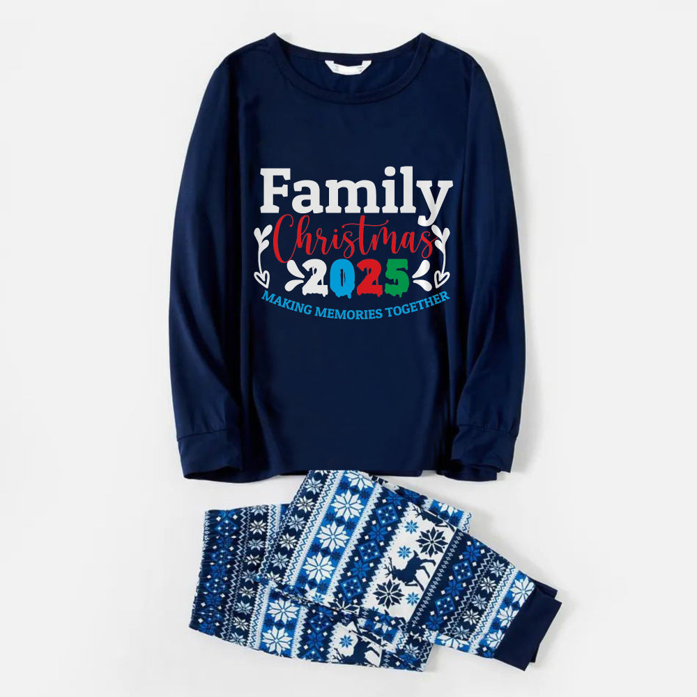 Joyful Blue Christmas Pajamas Set  With Family Christmas Phrases