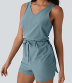 BreezefulTM Sleeveless Cut Out Drawstring Quick Dry Hiking Romper with Pockets