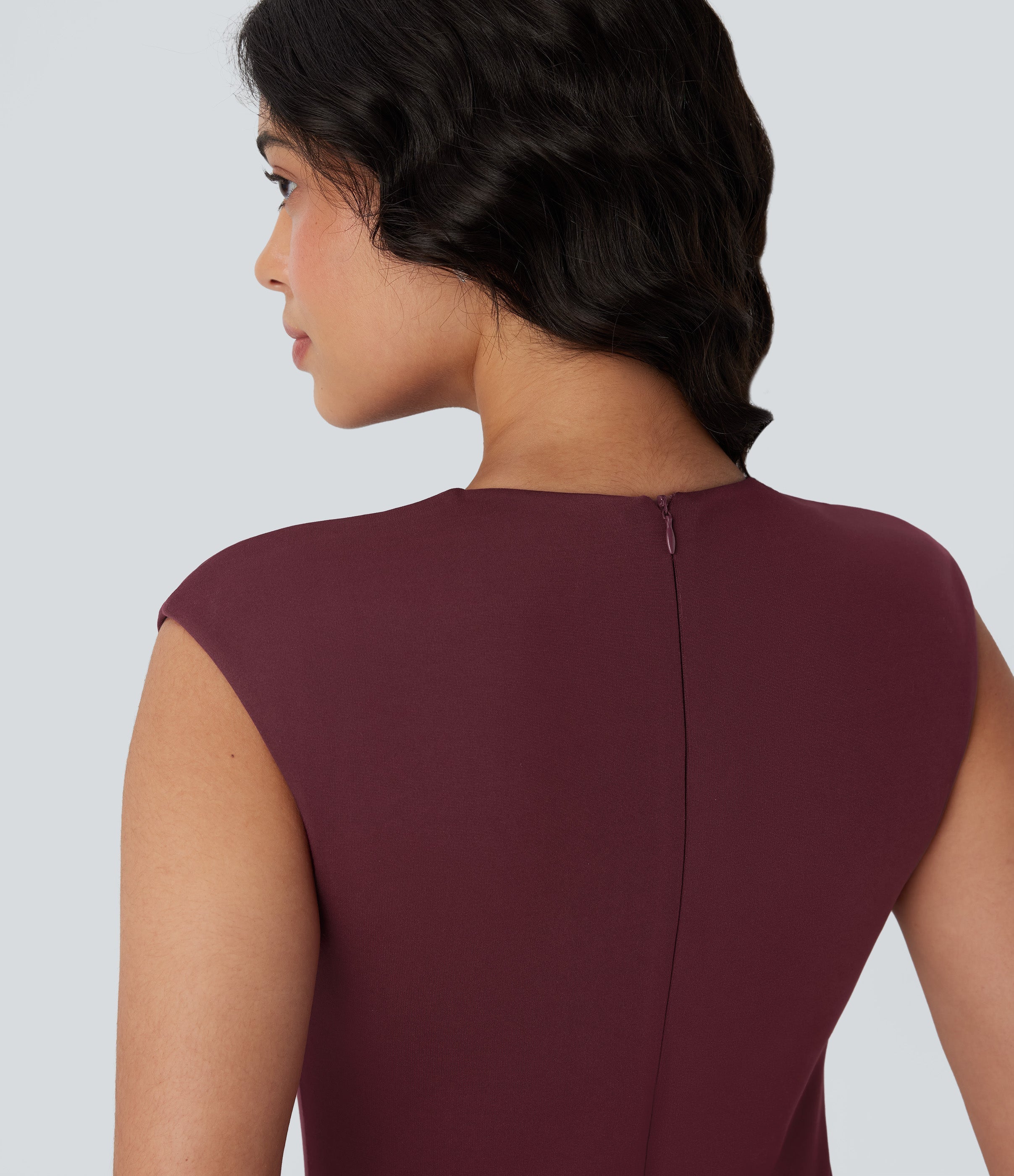 V-neck Zipper Bodycon Midi Work Built-in Mesh Shapewear Dress