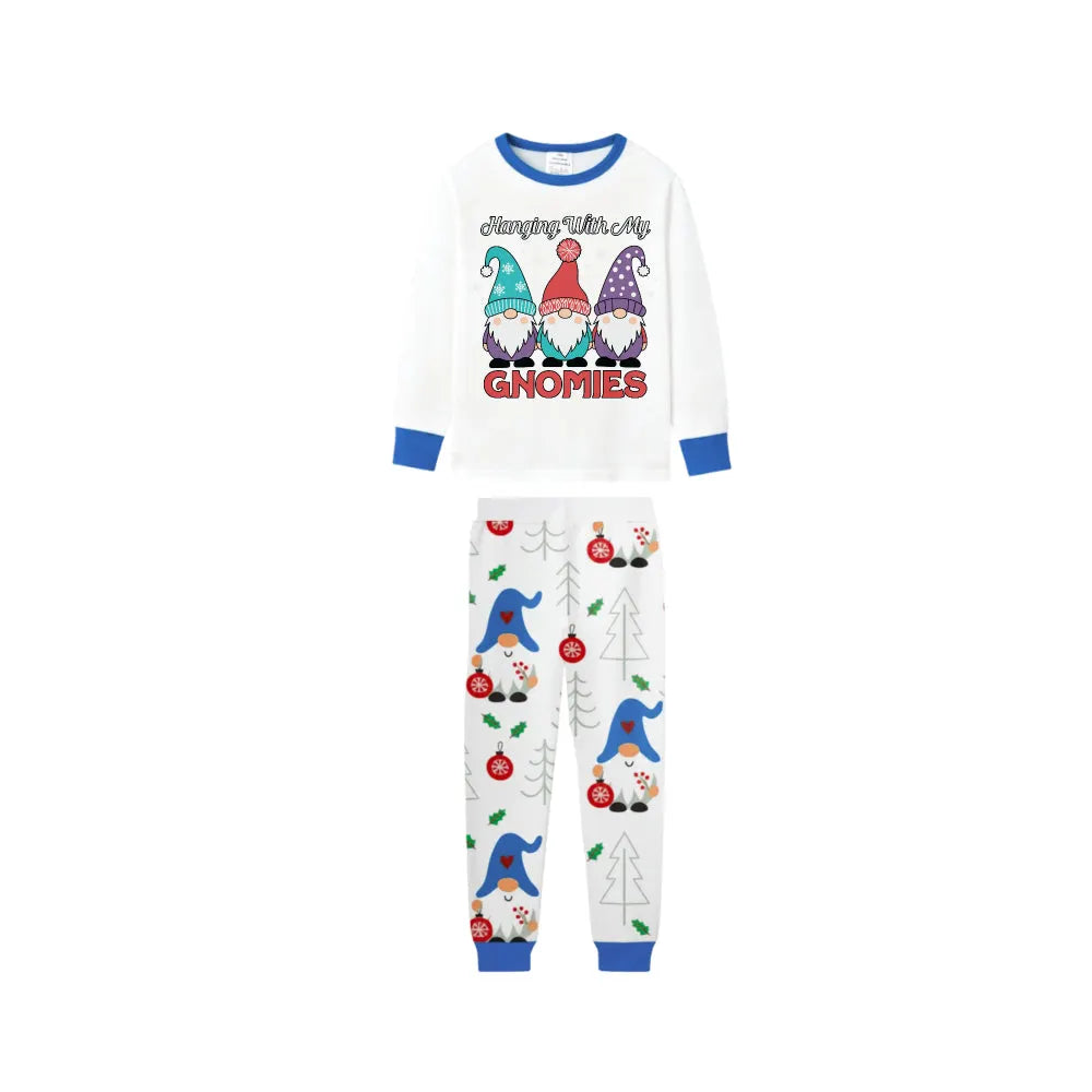 Family Holiday Christmas Blue Sleepwear Set with Christmas Gnome Print