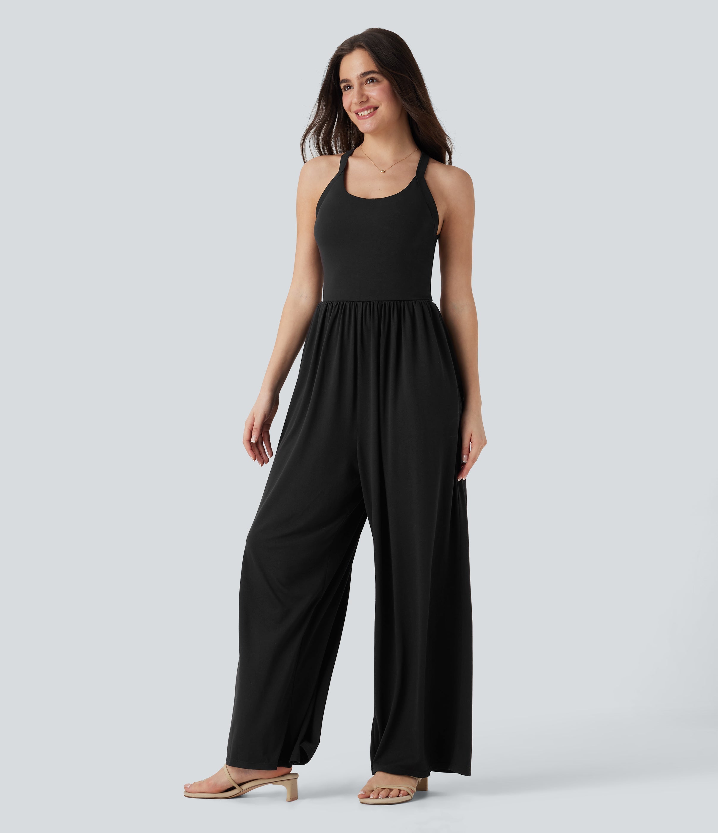 Built-in Bra Wide Leg Casual Jumpsuit with Pockets-Easy Peezy Edition