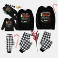 "We are Family 2025 Christmas Make Memories Together" Slogan Print Black Long Sleeve Top with Black And White Plaid Pants Family Matching Pajamas