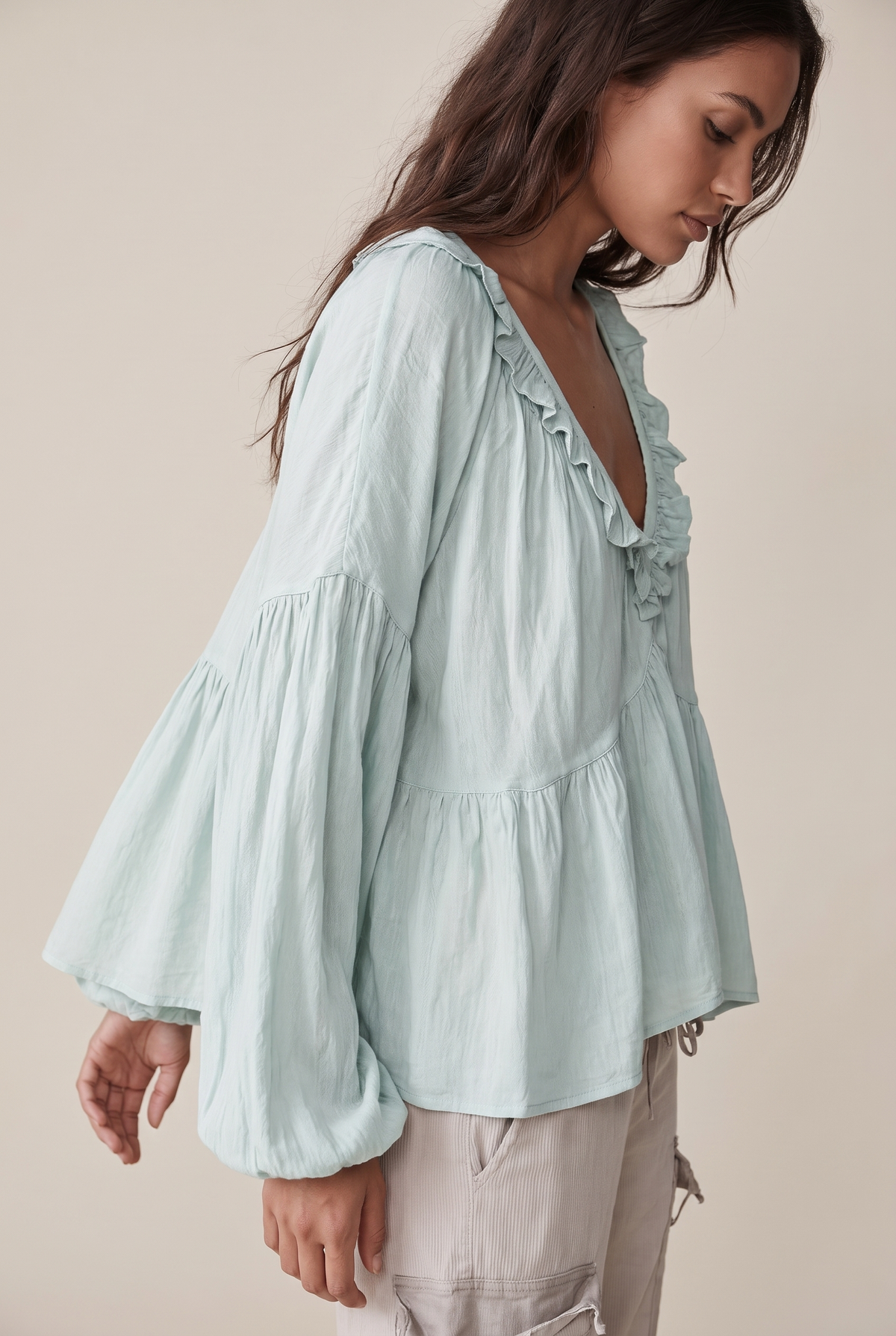 Airy Vintage-Inspired Ruffle Soft Ruffle Bohemian Blouse