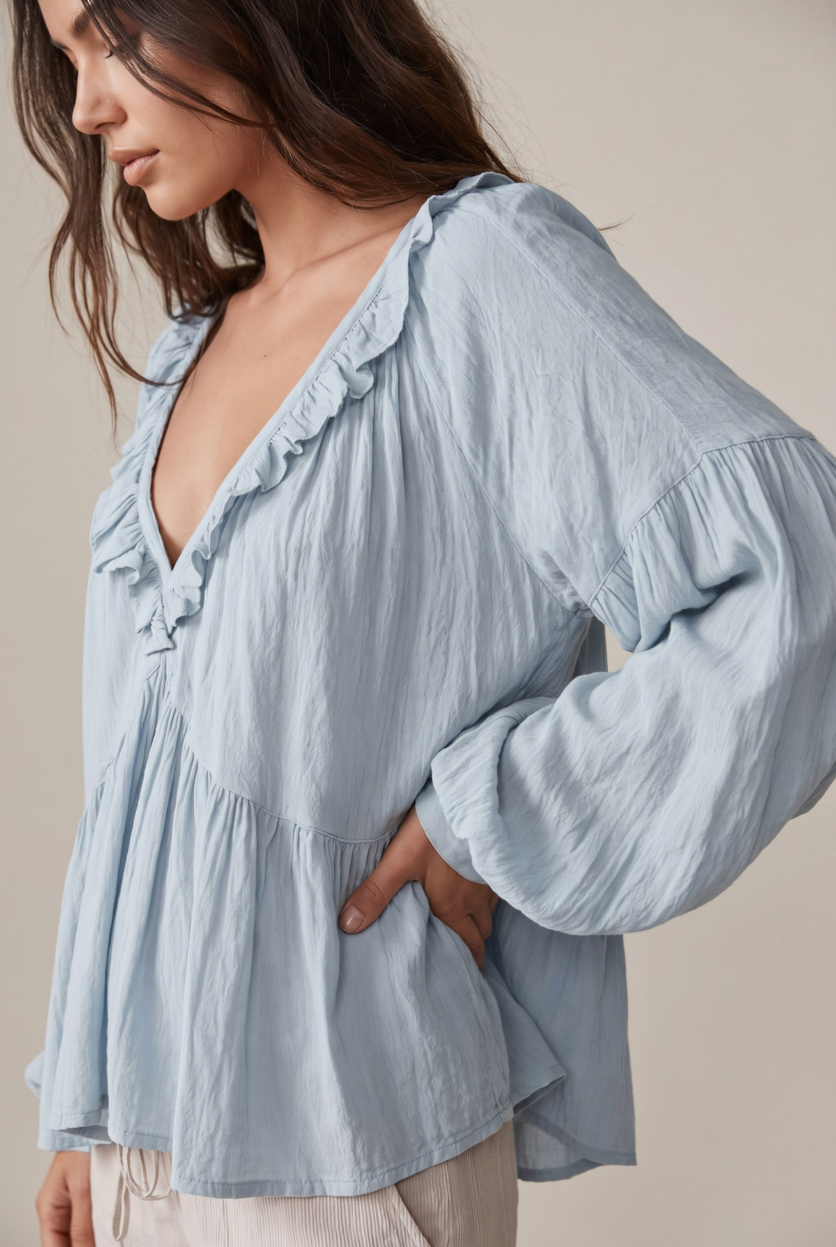 Airy Vintage-Inspired Ruffle Soft Ruffle Bohemian Blouse