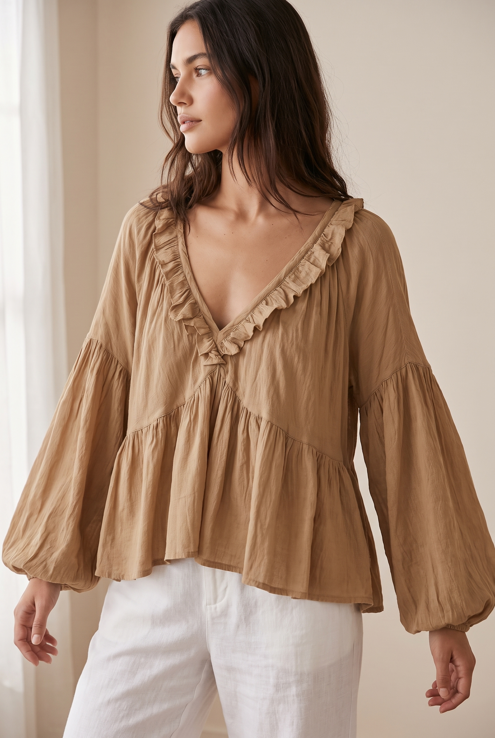Airy Vintage-Inspired Ruffle Soft Ruffle Bohemian Blouse