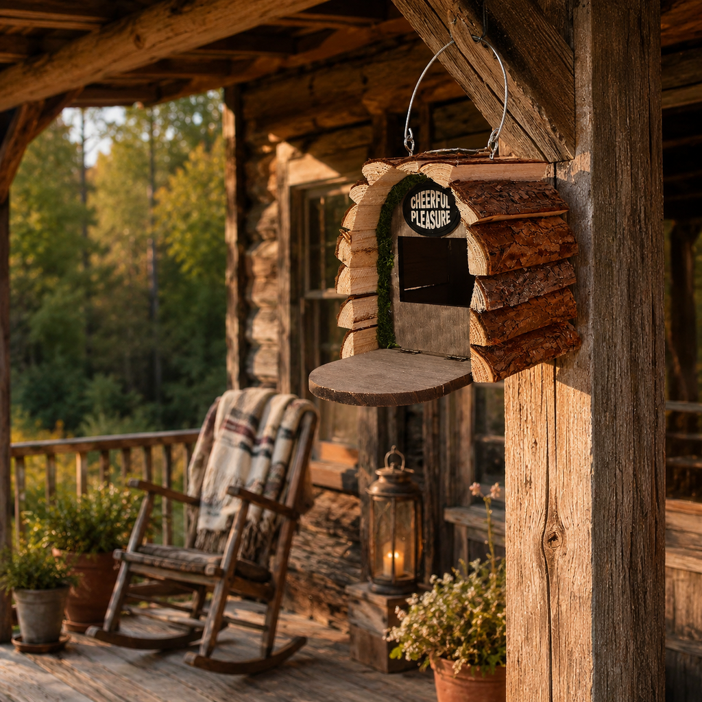 Rustic Hanging Wooden Birdhouse with Natural Bark Roof – Outdoor Garden Bird Nest Box