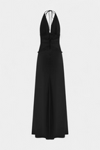 Ashanty Long Dress with Neckline and Sheer Lace at the Waist