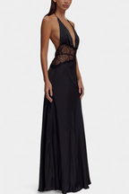 Ashanty Long Dress with Neckline and Sheer Lace at the Waist