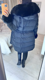 Vienna Black Luxury Faux Fur Trim Coat