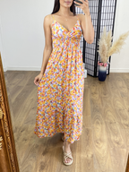 Derin Orange Floral Foil Print Maxi Dress
