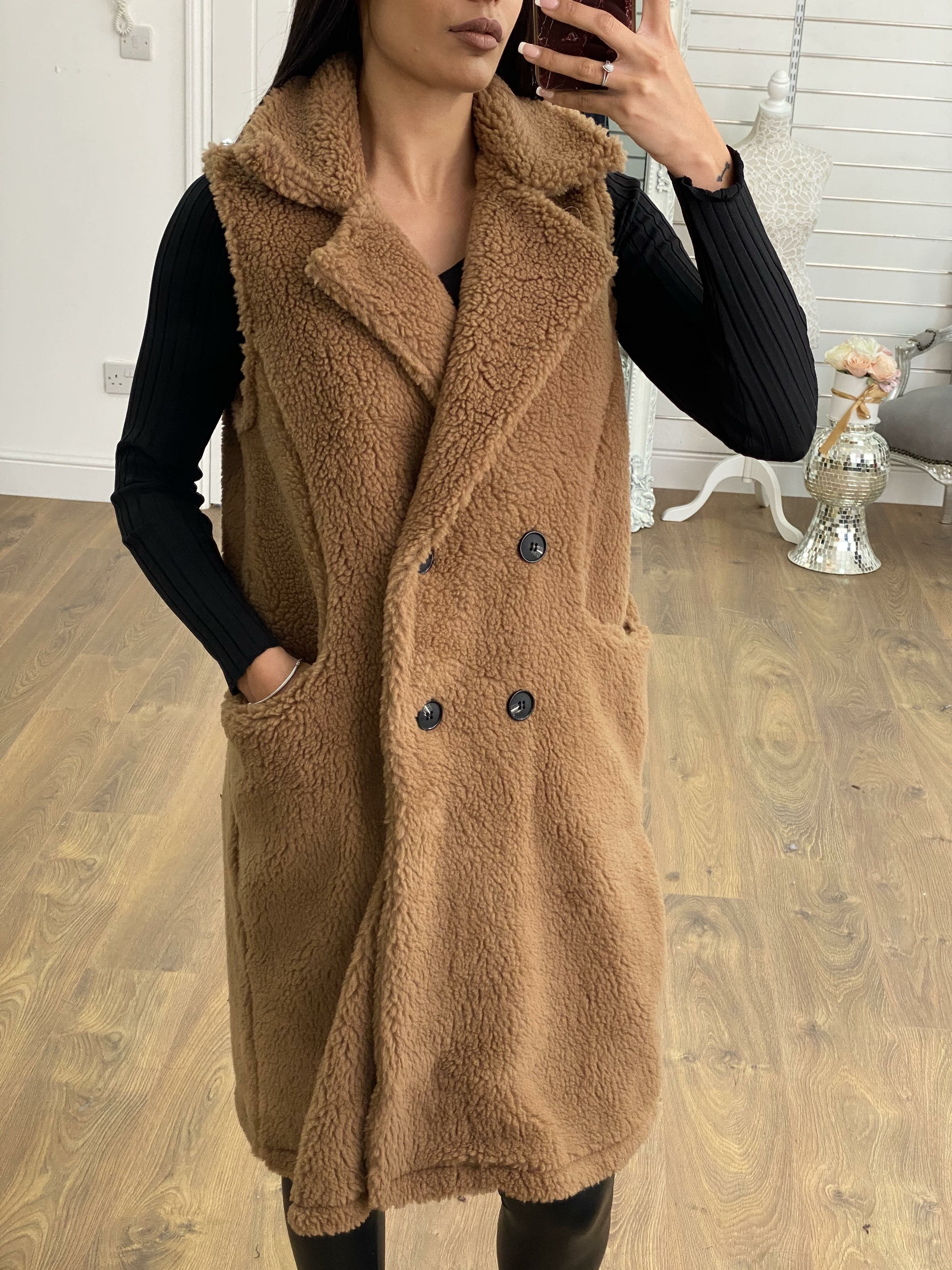 Akira Tan Oversized Longline Teddy Gilet