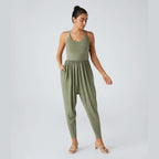 Backless Twisted Harem Casual Plus Size Jumpsuit with Side Pocket-Easy Peezy Edition