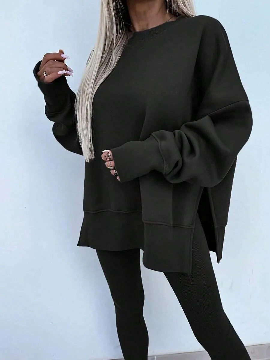 Women's Casual Drop Shoulder Sweatshirt Set