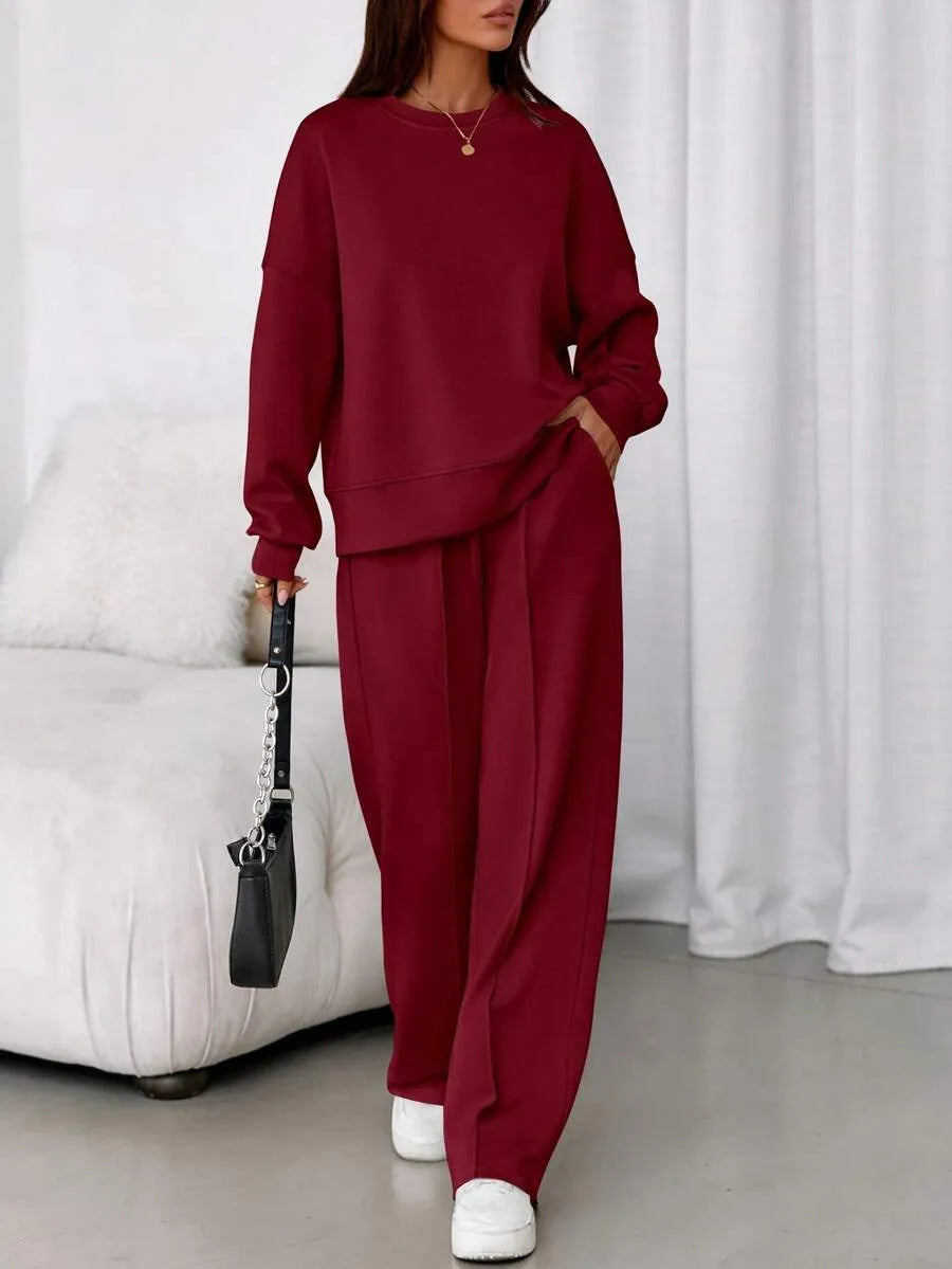 Women's Fall Winter New Long Sleeve Round Neck Sweatshirt and Pants Set, Casual Loose-Fitting Two-Piece Fashion, Travel Party Inspiration