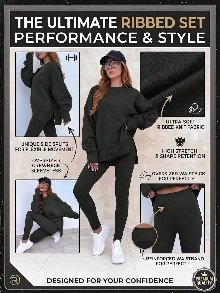 Women's Casual Drop Shoulder Sweatshirt Set
