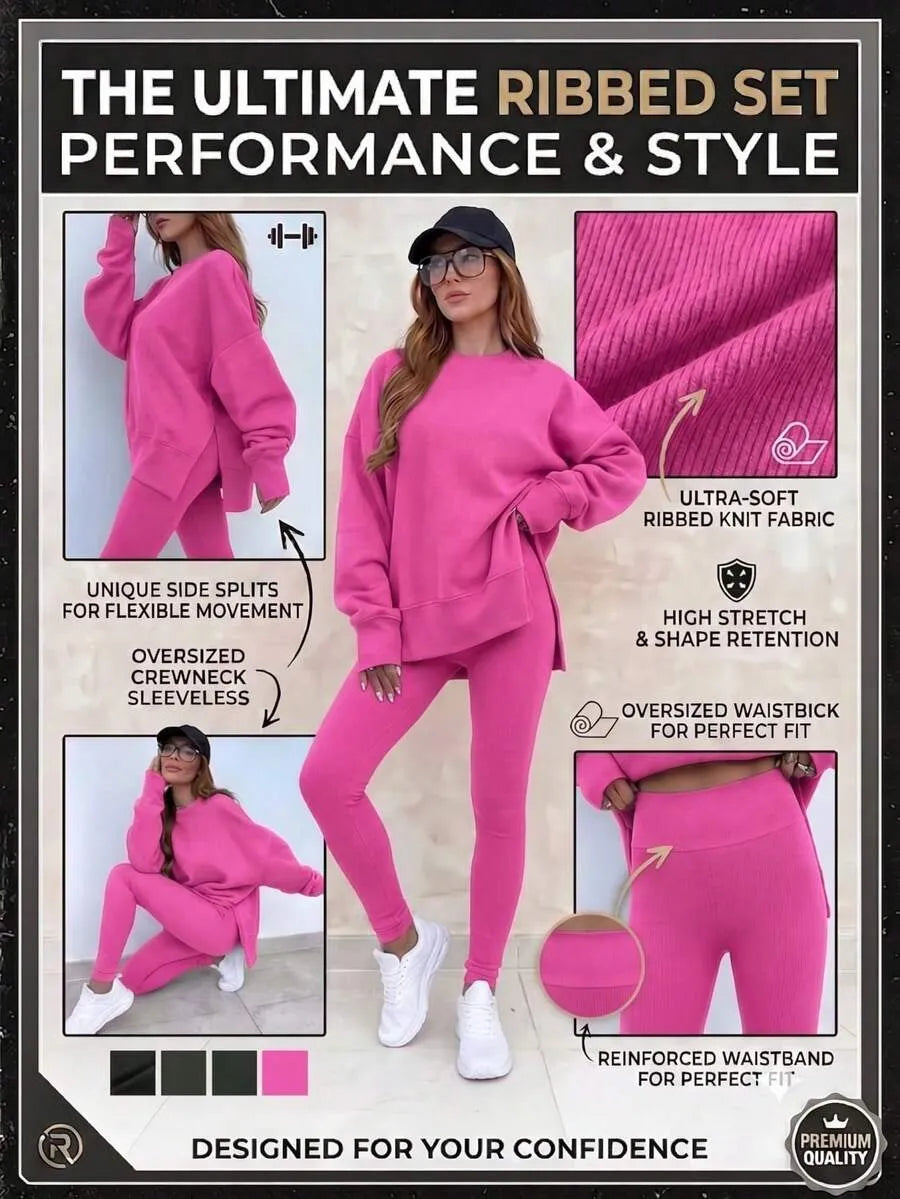 Women's Casual Drop Shoulder Sweatshirt Set
