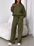 Women's Fall Winter New Long Sleeve Round Neck Sweatshirt and Pants Set, Casual Loose-Fitting Two-Piece Fashion, Travel Party Inspiration