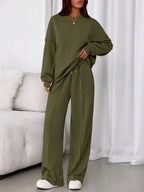Women's Fall Winter New Long Sleeve Round Neck Sweatshirt and Pants Set, Casual Loose-Fitting Two-Piece Fashion, Travel Party Inspiration