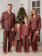 Christmas Plaid Family Matching Pajamas Set - Red Plaid Button-down Sleepwear For Men, Women, Kids & Baby, Festive Holiday Pjs