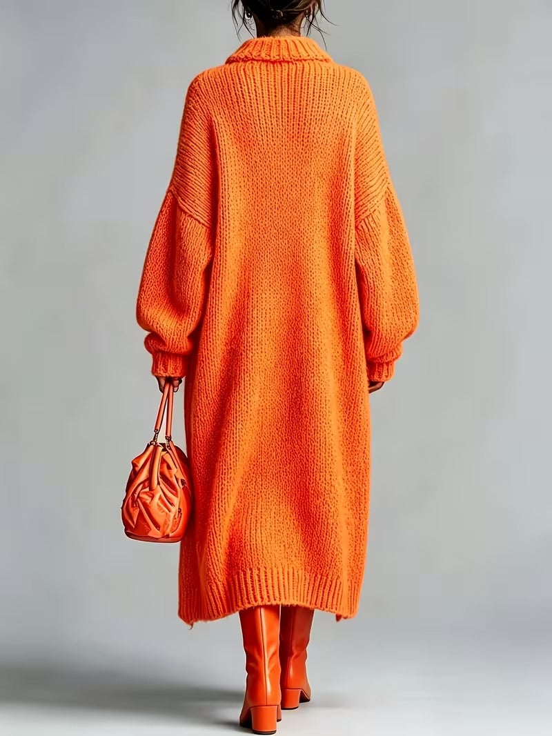Women's Medium-Length Knit Coat, Fall Winter New Arrival, High-End Single Button Round Neck, Soft Comfortable Thickened, Elegant Casual Fashion