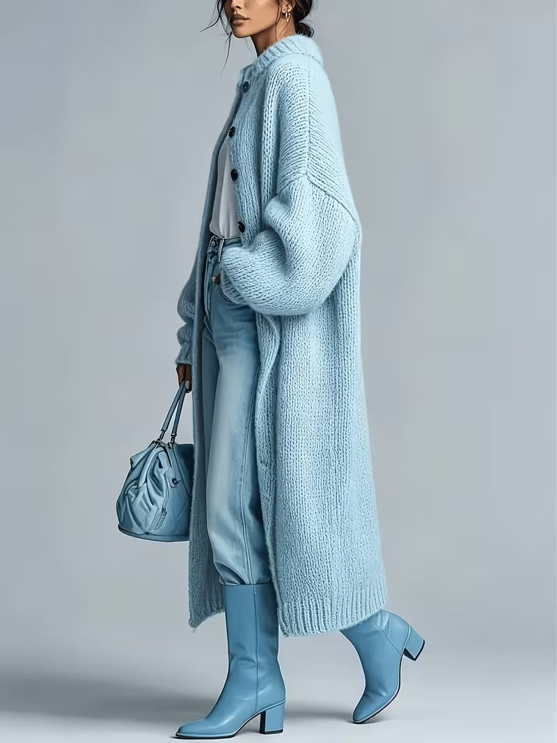 Women's Medium-Length Knit Coat, Fall Winter New Arrival, High-End Single Button Round Neck, Soft Comfortable Thickened, Elegant Casual Fashion