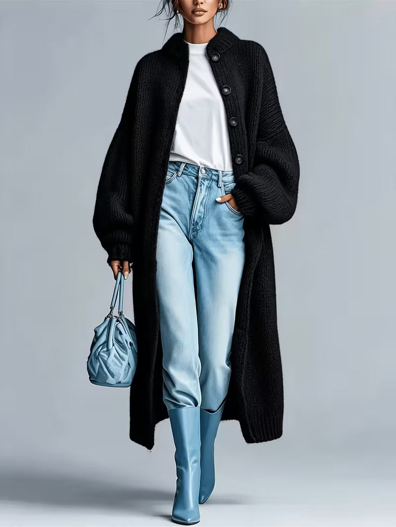 Women's Medium-Length Knit Coat, Fall Winter New Arrival, High-End Single Button Round Neck, Soft Comfortable Thickened, Elegant Casual Fashion