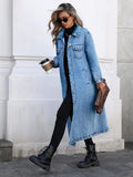 Women's Button Front Denim Coat, Elegant Casual Long Sleeve Denim Jacket for Spring & Fall, Women's Clothing for Daily Wear, Outerwear