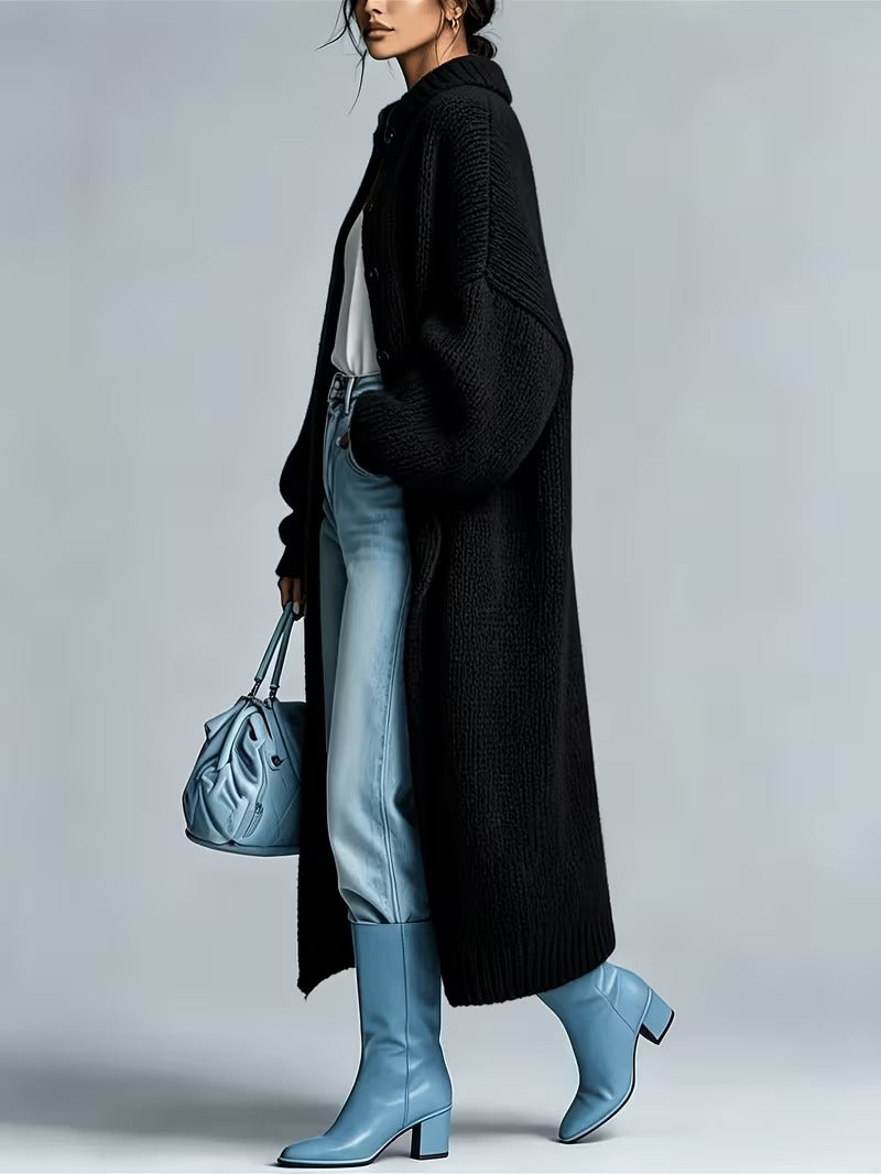 Women's Medium-Length Knit Coat, Fall Winter New Arrival, High-End Single Button Round Neck, Soft Comfortable Thickened, Elegant Casual Fashion