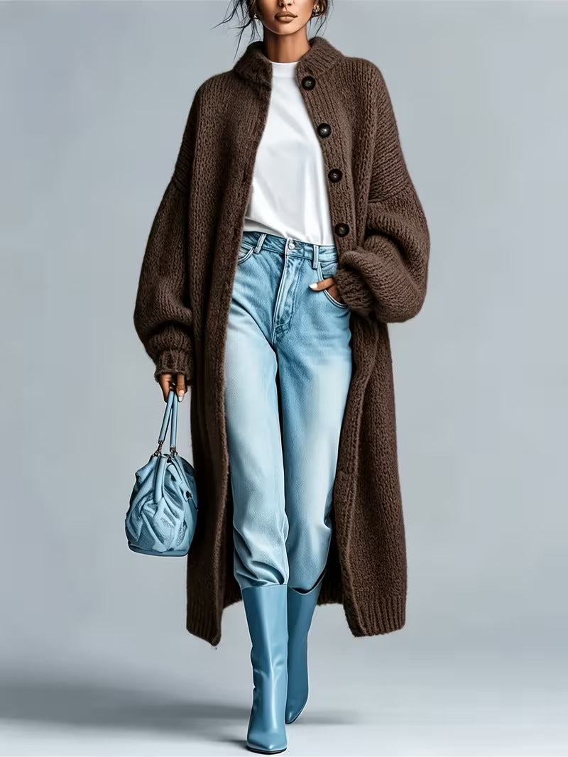 Women's Medium-Length Knit Coat, Fall Winter New Arrival, High-End Single Button Round Neck, Soft Comfortable Thickened, Elegant Casual Fashion
