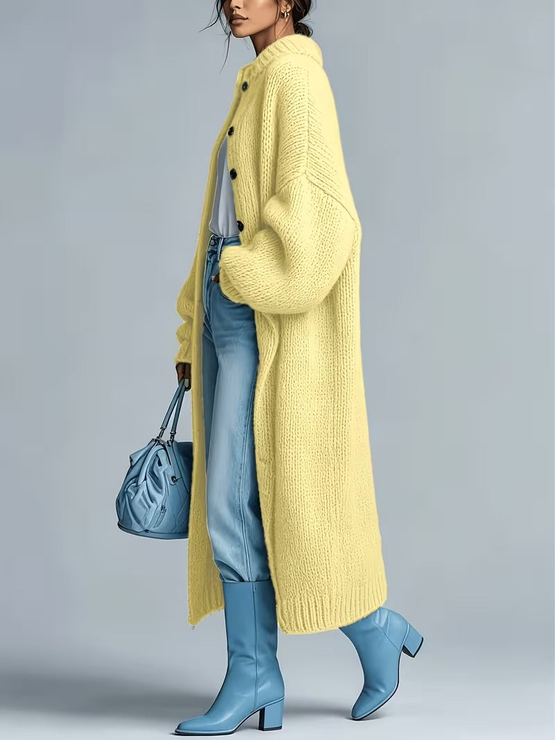 Women's Medium-Length Knit Coat, Fall Winter New Arrival, High-End Single Button Round Neck, Soft Comfortable Thickened, Elegant Casual Fashion